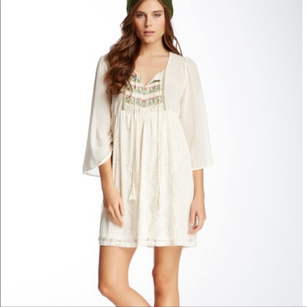 FLYING TOMATO cream lace boho tassel dress